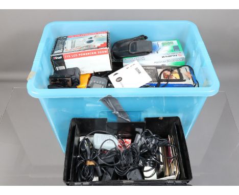 A Box of Camera Related Items, including flash units, compact digitals, chargers, manuals and other items,