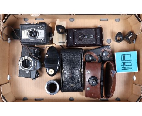 A Group of Various Cameras, including a No 1A Folding Pocket Kodak, a Soho Cadet folding camera, a Purma Special, a Conway bo