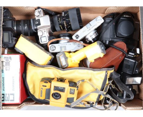 A Tray of Canon EOS SLR and Other Cameras, comprising an EOS 600 with an EF 28-70mm f/3.5-4.5 II lens, an EOS 50E, film door 