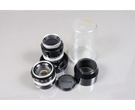 Two Nikon Pre-AI Lenses, comprising a Nikkor-S Auto 50mm f/1.4 lens, serial no 10721123, barrel G, light wear, elements F-G, 