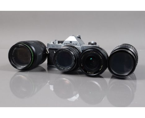 A Pentax MX SLR Camera Outfit,  shutter working, meter responsive, body G, light wear, with SMC 50mm f/1.4 lens, barrel G, el