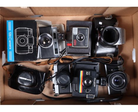 A Tray of Various Cameras, a Fujica STX-1, shutter working, meter unresponsive, with 50mm f/1.9 lens, G. a Praktica LTL 3, sh