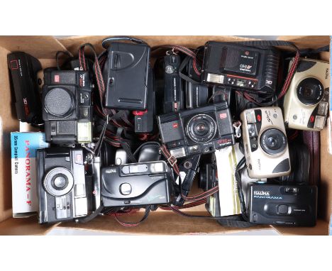 A Tray of Halina Compact Cameras, 32 approx examples; models including AF Sensor, AF 700, AF 810, Micro 35, Panorama F, Silho