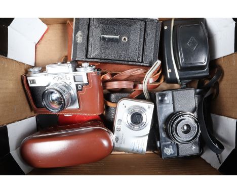 A Kiev 4 Rangefinder Camera and Other Cameras, serial no 7406614, body G, shutter working, meter reacts to light, rangefinder