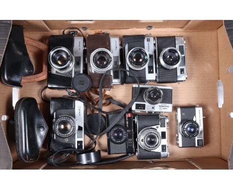 A Tray of Rangefinder Cameras, including a Yashica Electro 35 GX, Minolta Ho Matic 7, Hi Matic 7s, Canon Canonett, Olympus 35