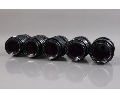 Five Carl Zeiss Jena MC 135mm f/3.5 lenses, all M42 mount, one electric MC, serial no 10003929, barrel G, elements G-VG, one 