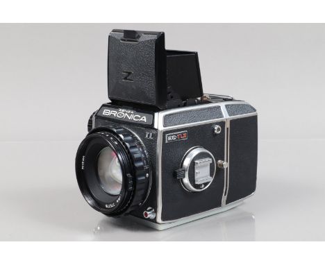 A Zenza Bronica EC-TL II 6 x 6cm SLR Camera, serial no CB364596, body G, slight dust on mirror and screen, focal plane shutte