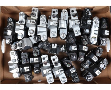 A Tray of Eastern Bloc 35mm Camera Bodies, Zenit and Praktica models, many with shutter issues, all untested, 22 in total, al