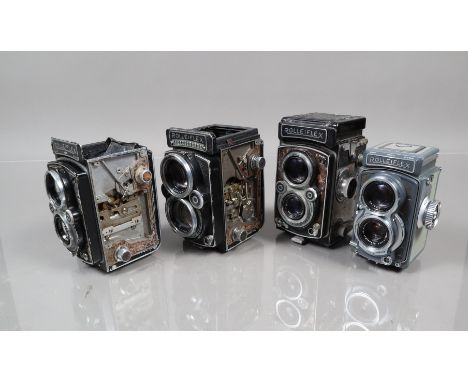 Four Donor Rolleiflex TLR Cameras, all for spares, a Rolleiflex 2.8F, no viewing hood, no mirror, no crank,side panel and lea