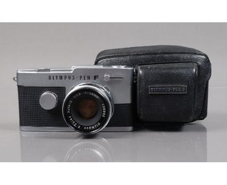 An Olympus Pen FT 35mm Half Frame Camera, shutter working, meter responsive, self timer working, body G-VG, with F.Zuiko 38mm