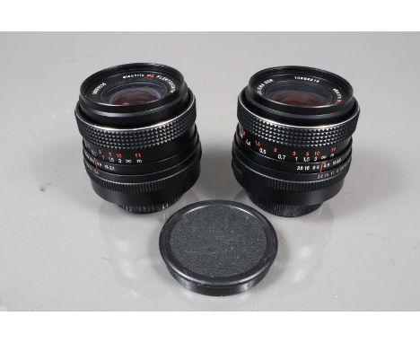 Two Carl Zeiss Jena electric MC Flektogon 35mm f/2.4 Lenses, both M42 mount,  one serial no 10591016, barrel G, light fungus 