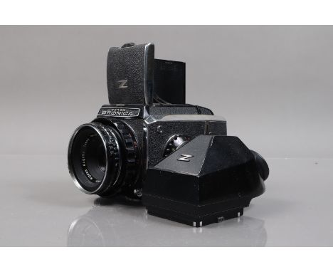 A Zenza Bronica S2A Medium Format Camera, chrome, serial No CB 112304 S2A, shutter working, body G, light wear, film door bac