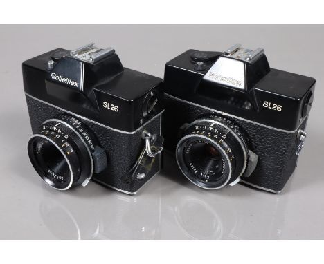 Three Rollei Compact Cameras, two Rolleiflex SL26, one with working shutter, bodies G, with Carl Zeiss 40mm f/2.8 lenses, ele