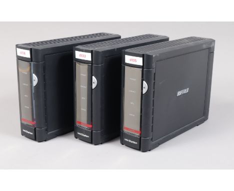 Seven Buffalo Link Station Hard Drives, model no LS-250GL, all drives cleared, all power up, otherwise untested, with three p