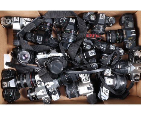 A Tray of SLR Cameras, 15 examples; models comprise Pentax ME Super (2), P30N (2), P30T, MG, ZX-50, together with a Minolta X