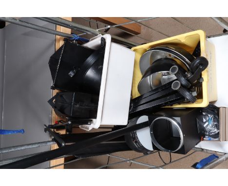 A Half Cage of Studio Lighting Equipment, a Bowens Mono 400D flash head, several parabolic reflectors, a snoot, a pair of bar