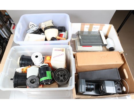 Developing Tanks and Darkroom Equipment, including 12 approx tanks, a Johnson Jumbo postcard enlarger, a Tamron Fotovix film 