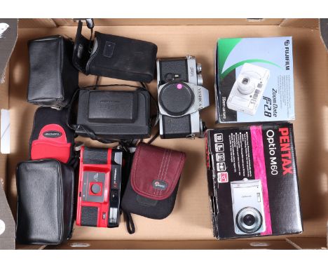 A Group of Various Cameras, including a Yashica FR SLR camera body, shutter working, meter responsive, a Hanimex 35 FX compac