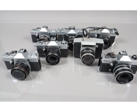 Seven 35mm Cameras, a Praktica LTL 3, three Praktica MTL 3, a MTL 5, a Pentina M and a Prinzflex 500, all shutters fire, all 