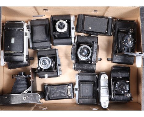 A Tray of Roll Film Folding Cameras, brands including Agifold, Contessa-Nettel, Dacora, Daiichi Waltax, Franka Solida, Hought