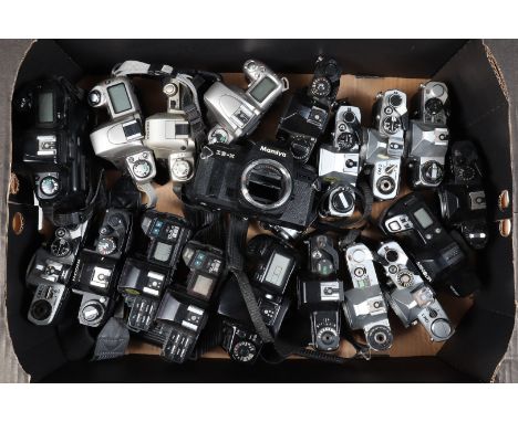 A Tray of SLR Camera Bodies, manufacturers including Olympus, Minolta, Pentax, Ricoh and other examples, all AF