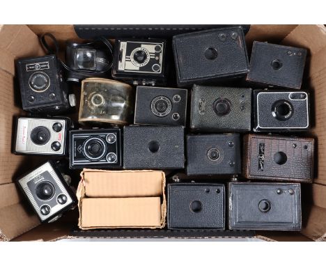 A Tray of Box Cameras, including a Thornton Pickard Puck, Kodak Brownie model I, D, Six 20, a Conway Synchronised model, two 
