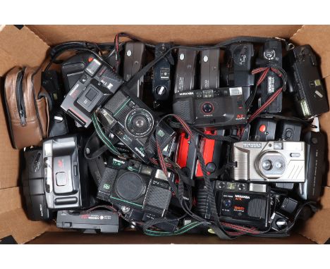 A Tray of Chinon and Miranda Compact Cameras, Chinon models including Genesis, BF200DB, Pocket Zoom, Auto 3501, 35F-EE, Handy