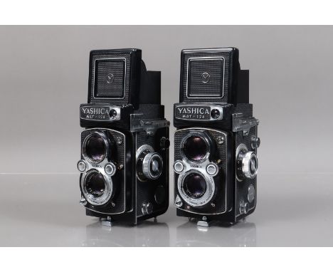 Two Yashica MAT 124 TLR Cameras, both shutters not working, one with responsive meter, bodies G, light wear, both with Yashin
