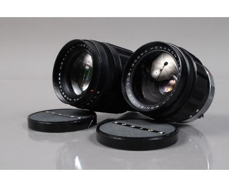 Two Konica F Mount Lenses, a Kinishiroku Hexanon 35mm f/2.8 lens, barrel G, light wear, elements G, light fungus and a Hexano