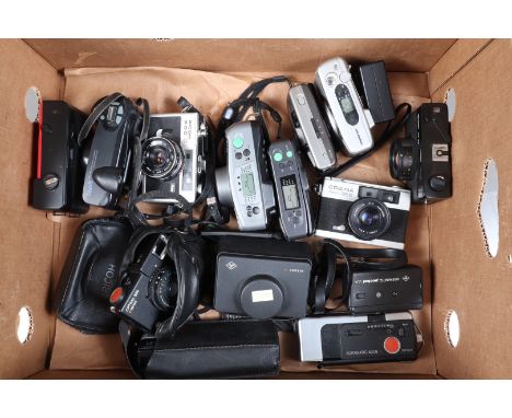 A Box of Various Compact Cameras, 14 approx cameras including a Rollei XF 35, a Rollei X70 Zoom, a Rollei Prego 145, a Ricoh 