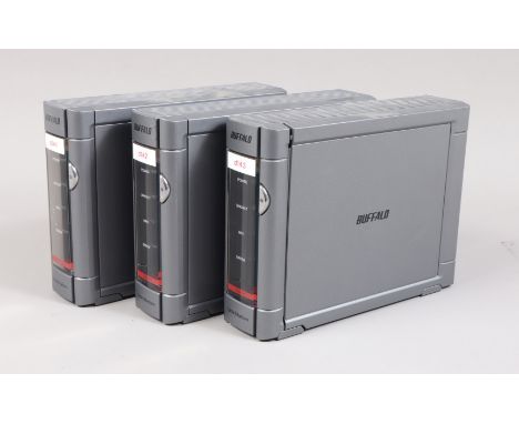 Seven Buffalo Link Station Hard Drives, four model no LS-250GL and three model HS-DHGL, all drives cleared, all power up, oth