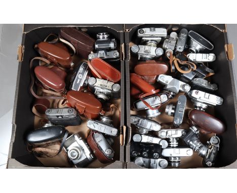 Two Trays of Viewfinder Cameras, manufacturers including Braun, Kodak, Zeiss Ikon, Halina, Agfa and other examples, all AF 