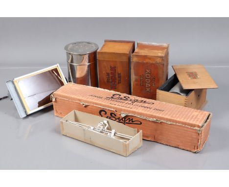Early 20th Century Developing Tanks, comprising two Brownie Kodak Film Tanks Model B, a Kodak Film Tank 2¼in, an Envoy 3½ x 2