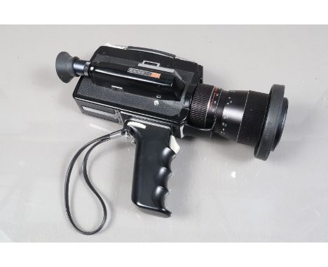 An Elmo Super 110 Super 8 Cine Camera, serial no 422753, body G-VG, motor runs at 18, 24 frames/sec and slow motion, meter re