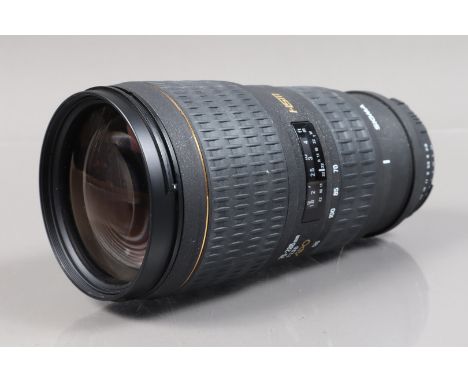 A Sigma 70-200mm f/2.8 APO HSM Lens, Nikon AF mount, serial no 3004758, barrel G, elements G, slight haze, untested for auto 