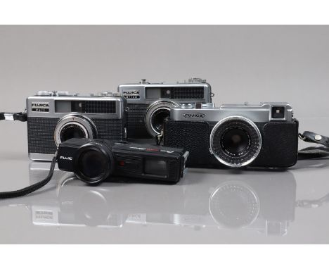 A Group of Fujica Half Frame Cameras, a Fujica S2 Rapid, shutter working, red flag/meter erratic, body VG, elements VG, in ca