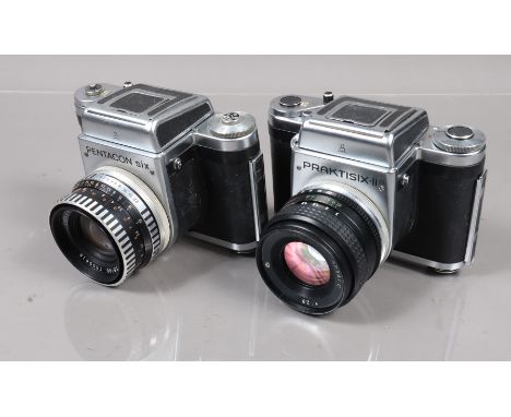 Two KW Medium Format Cameras, a Pentacon Six, shutter working, body F-G, some fading to leatherette, light wear, with waist l
