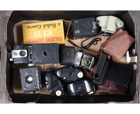 A Tray of Box and Folding Camerasm, including a Zeiss Ikon Box Tengor, Kodak Box Brownies, Kodak 127 (3), a Six-20 Folding Br