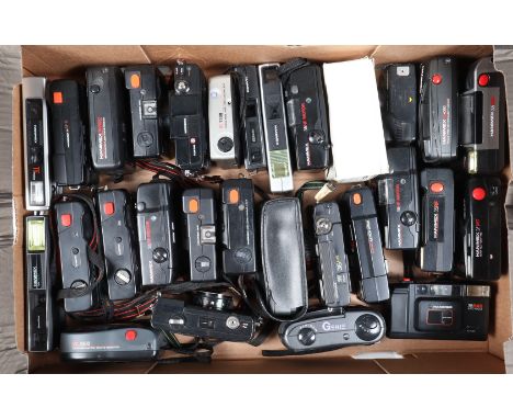 A Tray of Hanimex Compact Cameras, 28 approx examples; models including 35AFX, 35FX, 35HF Motor, 35MD, 35MS, 35RF, IC1300, IC