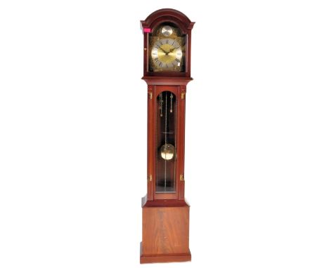 A&nbsp; mahogany cased Tempus Fugit Longcase / grandmother clock. Mahogany veneer case with glass fronted hood with inset bra