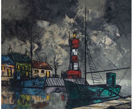 Continental 1960s/1970s oil on canvas of a harbour scene, signed Laye, l r, Approx. 50 x 60cm.Further Details: water damage t