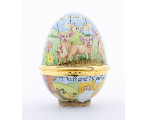 Elliot Hall: 'The Three Little Pigs' limited edition enamel egg box 11/50 signed by the artist E Todd with box and certificat