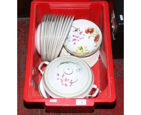 A box of Spode dinnnerwares decorated in Gainsborough and Country Lane designs.