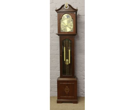 A mahogany cased 8 day granddaughter clock with brass sun / moon dial.