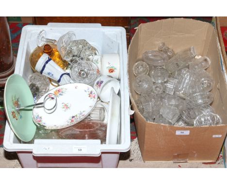 Two boxes of ceramics and glass Minton, Crown Devon, Royal Worcester etc.