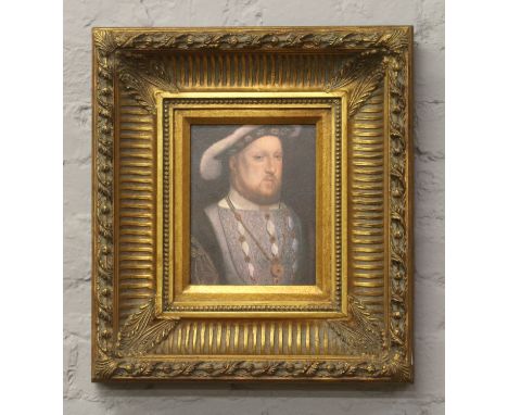 An oilograph portrait of King Henry VIII and large cushion gilt frame.