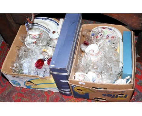 Two boxes of miscellaneous to include Royal Doulton, Royal Worcester, Colclough bone china teaset, cut glasswares etc.