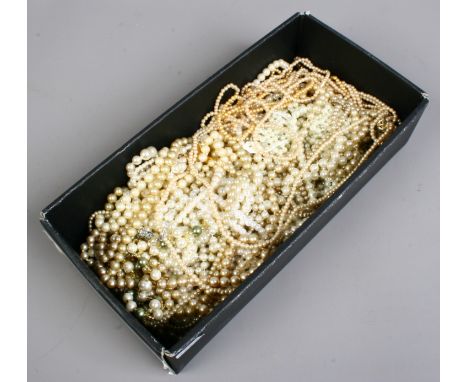A box of simulated pearl necklaces.