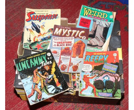 A box of vintage action and adventure comics to include Batman, Flash and Uncanny Tales etc. Approximately 110 comics some co