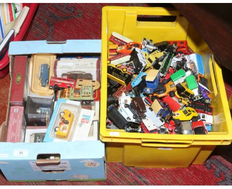 Two boxes of boxed and unboxed Diecast vehicles to include Corgi, Dinky, Matchbox etc.